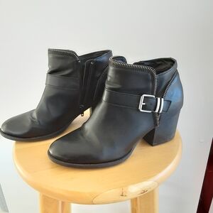 American Rag Black Ankle Booties, Black Faux Leather with Zipper and Buckle, 7.5